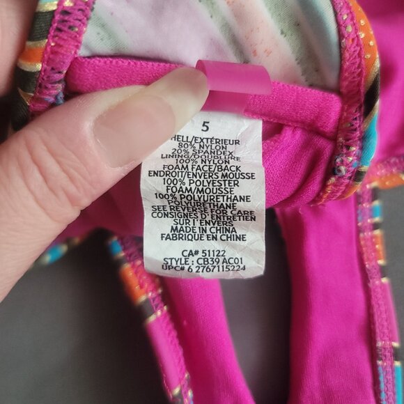 Op Swimsuit Womens 5 Pink Striped Bikini Onepiece Y2K Cutout Halter Beach Travel - Picture 8 of 9